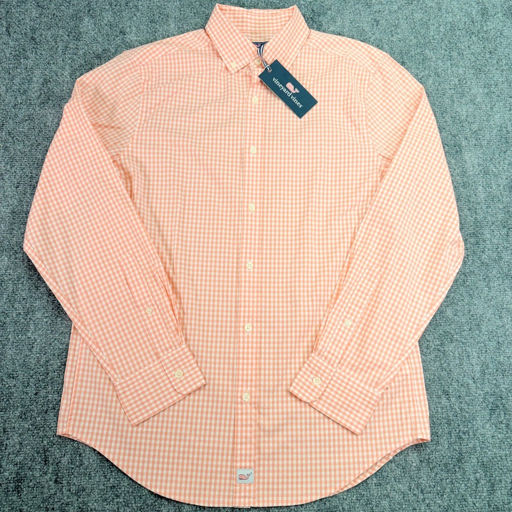Vineyard Vines Shirt Mens Small Toucan Orange Classic Murray Gingham Stretch NEW